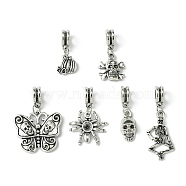 Halloween Tibetan Style Alloy European Dangle Charms, Mixed Shapes, Antique Silver, 26~47mm, Hole: 5mm(PALLOY-JF00007)