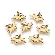 Alloy Pendants, Cadmium Free & Lead Free, Flying Pig, Antique Golden, 15x10x3mm, Hole: 2mm(PALLOY-A15501-AG)