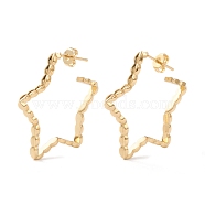 Brass Half Hoop Earrings, Stud Earrings, with Ear Nuts, Star, Real 18K Gold Plated, 32x32x2.5mm, Pin: 0.8mm(EJEW-Z002-12G)