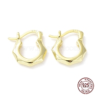 925 Sterling Silver Hoop Earrings, Faceted Hexagon Earring, with 925 Stamp, Real 18K Gold Plated, 15.5x3x14mm(EJEW-K258-07G)