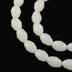 Faceted Rice Imitation Jade Glass Beads Strands, Creamy White, 4~5x6~7mm, Hole: 1mm, about 72pcs/strand, 16.7 inch(X-GLAA-Q046-02C)