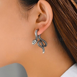 Alloy Front Back Stud Earrings, Snake Shape, Antique Silver, 31mm(X-EJEW-B031-03AS)