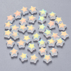 Spray Painted Glass Beads, AB Color Plated, Frosted, Star, WhiteSmoke, 8x8.5x4mm, Hole: 1mm(X-GLAA-R211-04-C01)