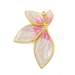 Ion Plating(IP) 304 Stainless Steel Pendants, with Enamel, Real 18K Gold Plated, Leaf Charm, Gainsboro, 34x23x2.5mm, Hole: 1.4mm(STAS-U007-13C-G)