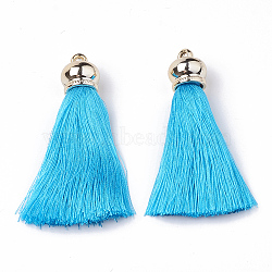 Polyester Tassel Big Pendant Decorations, with CCB Plastic Findings, Deep Sky Blue, 65~75x15.5mm, Hole: 3mm(FIND-S265-06)