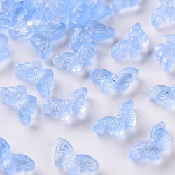 Transparent Spray Painted Glass Beads, Butterfly, Light Sky Blue, 8x15x4.5mm, Hole: 1mm(GLAA-S190-018F-02)