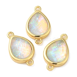 Synthetic Opal Connector Charms, Rack Plating Brass Teardrop Links, Golden, Champagne Yellow, 17.5x10.5x5mm, Hole: 1.4mm(KK-S370-01G-01)