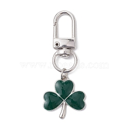 Lucky Clover Alloy Enamel Pendant Decoration, with Alloy Swivel Clasps, Platinum, 57mm(HJEW-JM02502-02)