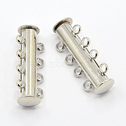 4-Strands Brass Magnetic Slide Lock Clasps, 8-Holes, Platinum, 25x10mm(KK-H310-P-NF)