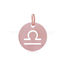 304 Stainless Steel Charms, Flat Round with Constellation/Zodiac Sign, Rose Gold, Libra, 12x1mm, Hole: 3mm(STAS-Q201-T445-7R)