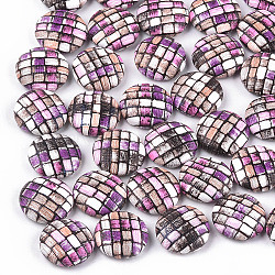 Imitation Leather Cabochons, with Aluminum Bottom, Flat Round, Platinum, Colorful, 15x5mm(WOVE-S118-19B)