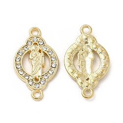 Religion Alloy Connector Charms with Crystal Rhinestone, Nickel, Oval Links with Saint, Golden, 24x14x2.5mm, Hole: 1.6mm(FIND-H039-21G)