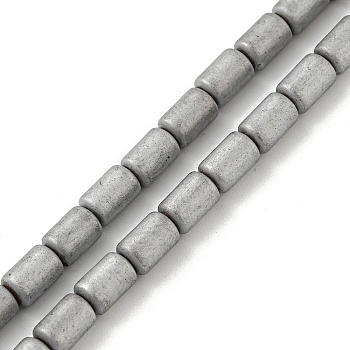Electroplated Synthetic Non-magnetic Hematite Beads Strands, Frosted, Column, Platinum Plated, 3.7~3.8x5.8~5.9mm, Hole: 0.8mm, about 65pcs/strand, 15.75''(40cm)