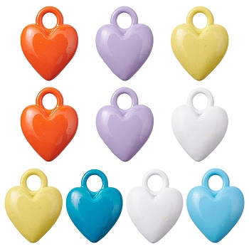 Spray Painted Alloy Charms, Cadmium Free & Lead Free, Heart, Mixed Color, 14.5x11x4mm, Hole: 3mm