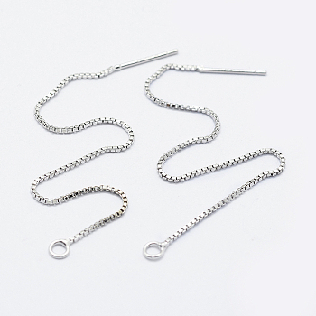 Brass Stud Earring Findings, with Loop, Long-Lasting Plated, Ear Threads, Platinum, 70x1x1mm, Hole: 1.5mm, Pin: 0.7mm