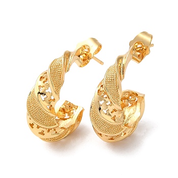 Rack Plating Brass Hollow Croissant Stud Earrings, Long-Lasting Plated, Golden, 27.5x23x9mm