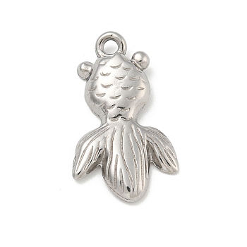 304 Stainless Steel Pendants, Goldfish Charms, Stainless Steel Color, 25.5x14.5x3mm, Hole: 1.8mm