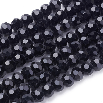 Faceted(32 Facets) Glass Round Beads Strands, Black, 6mm, Hole: 1.2mm, about 88~91pcs/strand, 19.49 inch~20.08 inch(49.5~51cm)