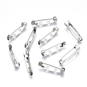 201 Stainless Steel Brooch Pin Back Safety Catch Bar Pins, with 2 Holes, Stainless Steel Color, 25x5.5x6mm, Hole: 2mm, pin: 0.5mm