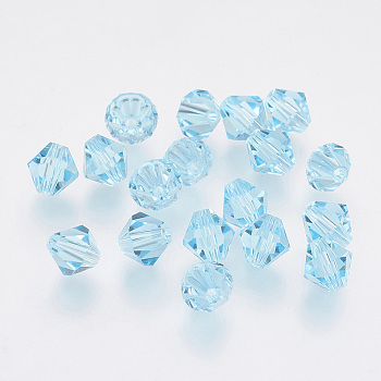 Imitation Austrian Crystal Beads, Grade AAA, Faceted, Bicone, Cyan, 6x6mm, Hole: 0.7~0.9mm