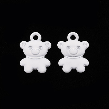 Spray Painted Alloy Charms, Cadmium Free & Lead Free, Bear, White, 14x10x2mm, Hole: 1.6mm