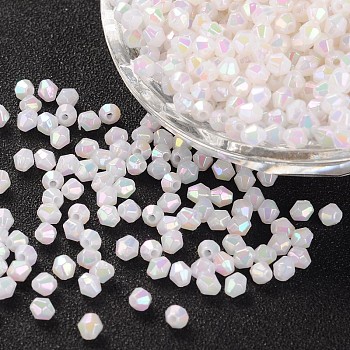Bicone AB Color Plated Eco-Friendly Transparent Acrylic Beads, White, 4x4mm, Hole: 1mm, about 16600pcs/500g