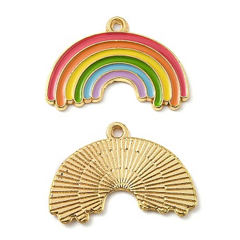Zinc Alloy Enamel Pendants, Golden, Rainbow, 18.5x27x1mm, Hole: 1.6mm