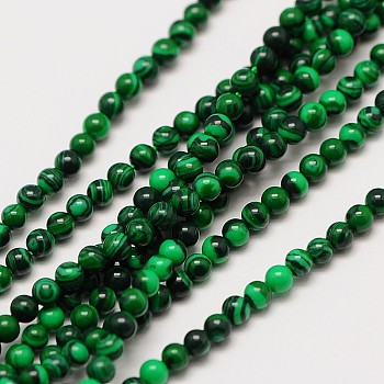 Imported Synthetic Malachite Round Beads Strands, Dyed, 2mm, Hole: 0.8mm, about 184pcs/strand, 16 inch