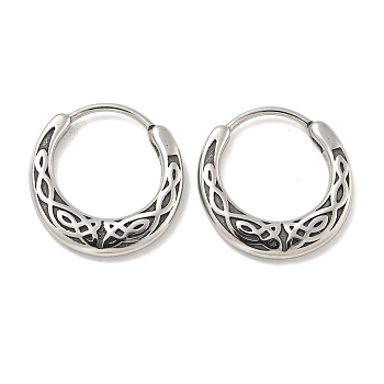 316 Surgical Stainless Steel Hoop Earrings, Line Charm, Antique Silver, 16.5x15.5mm