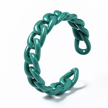Spray Painted Brass Cuff Rings, Open Rings, Curb Chain, Teal, US Size 9, Inner Diameter: 19mm