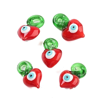 Glass with Enamel Pendants, Carrot with Evil Eye, FireBrick, 19x12x9mm, Hole: 2mm