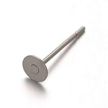 304 Stainless Steel Flat Round Blank Peg Stud Earrings Findings, Stainless Steel Color, 4mm, Pin: 12x0.6mm