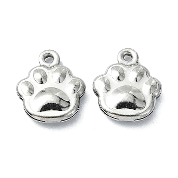 304 Stainless Steel Charms, Paw Print Charms, Stainless Steel Color, 12x10x3mm, Hole: 1mm