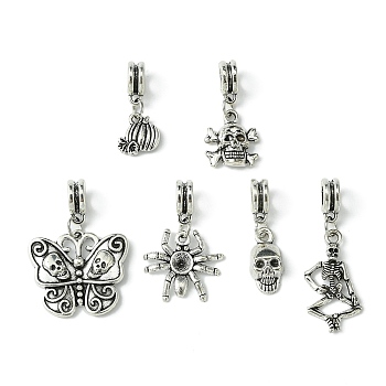 Halloween Tibetan Style Alloy European Dangle Charms, Mixed Shapes, Antique Silver, 26~47mm, Hole: 5mm