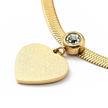 Crystal Rhinestone Heart Pendant Necklace with Herringbone Chains, Vacuum Plating 304 Stainless Steel Jewelry for Women, Golden, 15.83 inch(40.2cm)