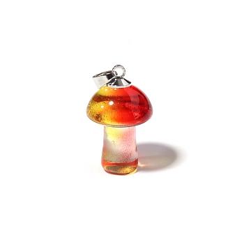 Lampwork Pendants, Mushroom Charms, Platinum, Red, 25x15mm