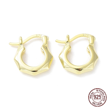 925 Sterling Silver Hoop Earrings, Faceted Hexagon Earring, with 925 Stamp, Real 18K Gold Plated, 15.5x3x14mm