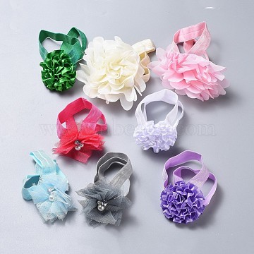 Elastic Polyester Baby Footbands for Girls, Hair Accessories, with Acrylic, Flower, Mixed Color, 16x50x1mm(OHAR-MSMC001-04)
