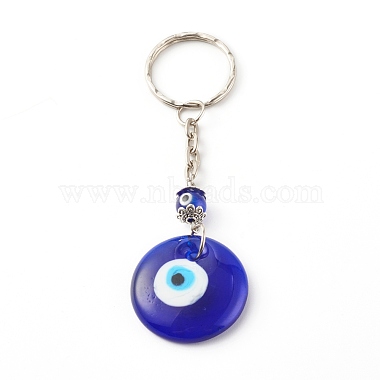 Blue Flat Round Lampwork Keychain
