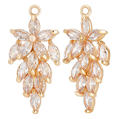 Real 18K Gold Plated Clear Flower Brass+Cubic Zirconia Pendants