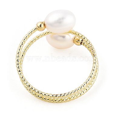 Natural Pearl Beaded Wrapped Cuff Ring(RJEW-T026-04G)-5