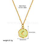 304 Stainless Steel Enamel Flat Round Pendant Necklaces for Women, Real 18K Gold Plated, Moon, 15.75 inch(40cm)(FS-WGF87E1-01)