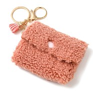 Cute Plush Keychain Coin Purse, Pellet Fleece Coin Wallet with Tassel & Key Ring, Change Purse for Car Key ID Cards, Coral, 9x7cm(PW-WG89737-07)