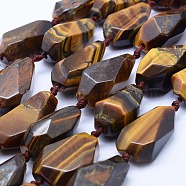 Natural Tiger Eye Beads Strands, Faceted, teardrop, 26~41x12~20mm, Hole: 2mm, about 10~11pcs/strand, 15.7 inch(40cm)(G-F531-K02)
