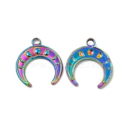 Ion Plating(IP) 304 Stainless Steel Pendants, Double Horn/Crescent Moon Charm, Rainbow Color, 22.5x20.5x2mm, Hole: 2.7mm(STAS-I671-14MC)