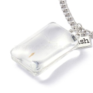 Dandelion Seed Wish Necklace for Teen Girl Women Gift, Transparent Rectangle Glass Pendant Necklace, with Iron Chain, Clear, 24.41 inch(62cm)(NJEW-Z014-07P)