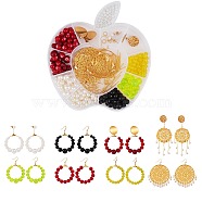 DIY Flat Round Drop Earring Making Kit, Including Brass Pendant & Stud Earring Findings & Hooks & Pin, Iron Jump Rings & Links, Alloy Links, Glass & Plastic & Natural Pearl Beads, Mixed Color, 210Pcs/set(DIY-SZ0006-60)