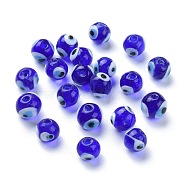 Handmade Lampwork Beads, Evil Eye, Round, Blue, about 10mm in diameter, hole: 1mm(X-DT249J-3)