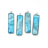 Natural Agate Pendants, with Platinum Tone Brass Findings, Dyed, Rectangle, 48~49x13x4~5mm, Hole: 2.5mm(G-S359-386F)