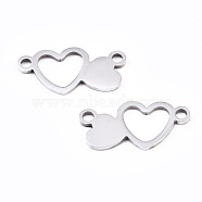 201 Stainless Steel Link Connectors, Laser Cut, Double Heart, Stainless Steel Color, 9x18x1mm, Hole: 1.6mm(STAS-S110-104P)